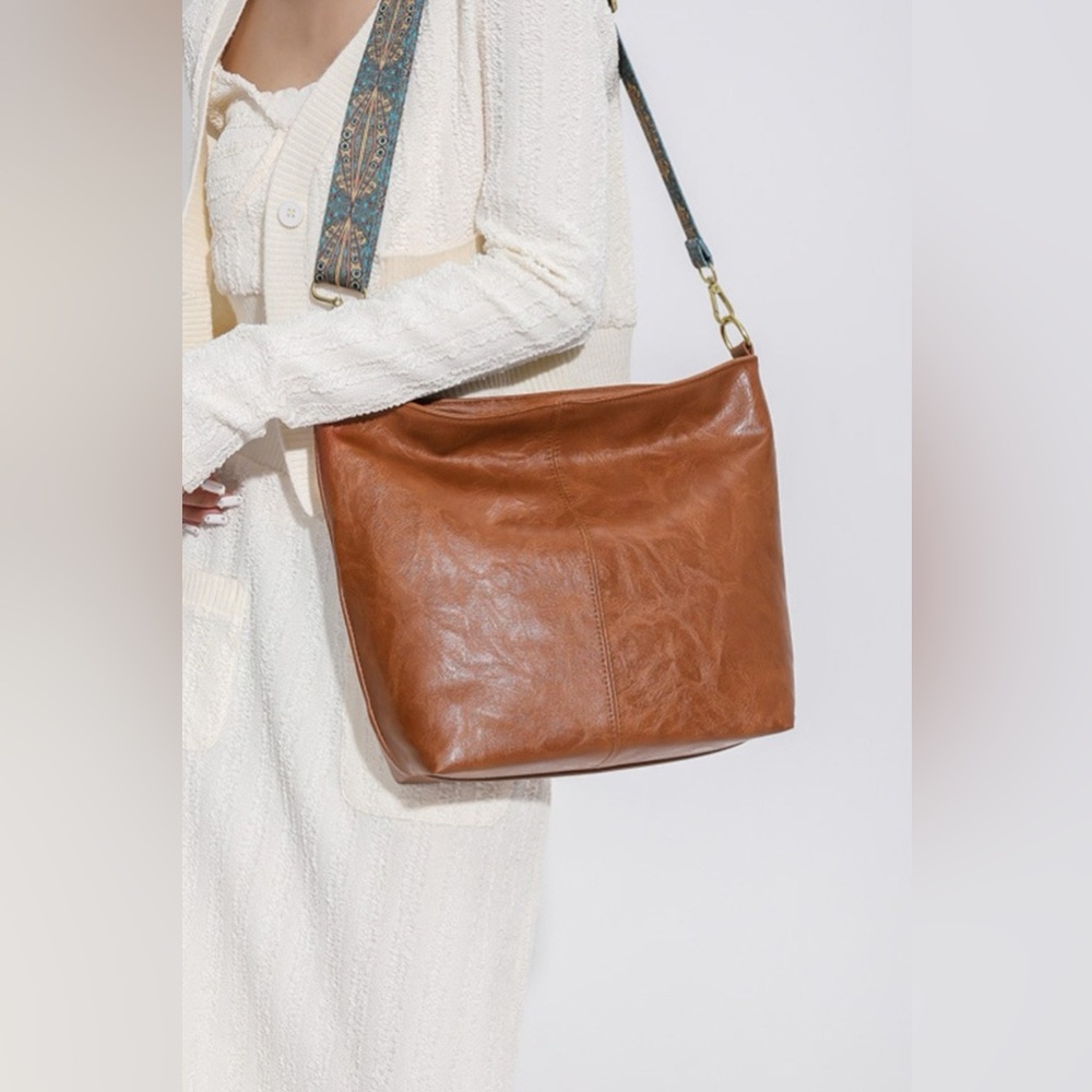 Zenana Retro Pattern Vegan Leather Crossbody Bag (camel - in stock) - Picture 2 of 6